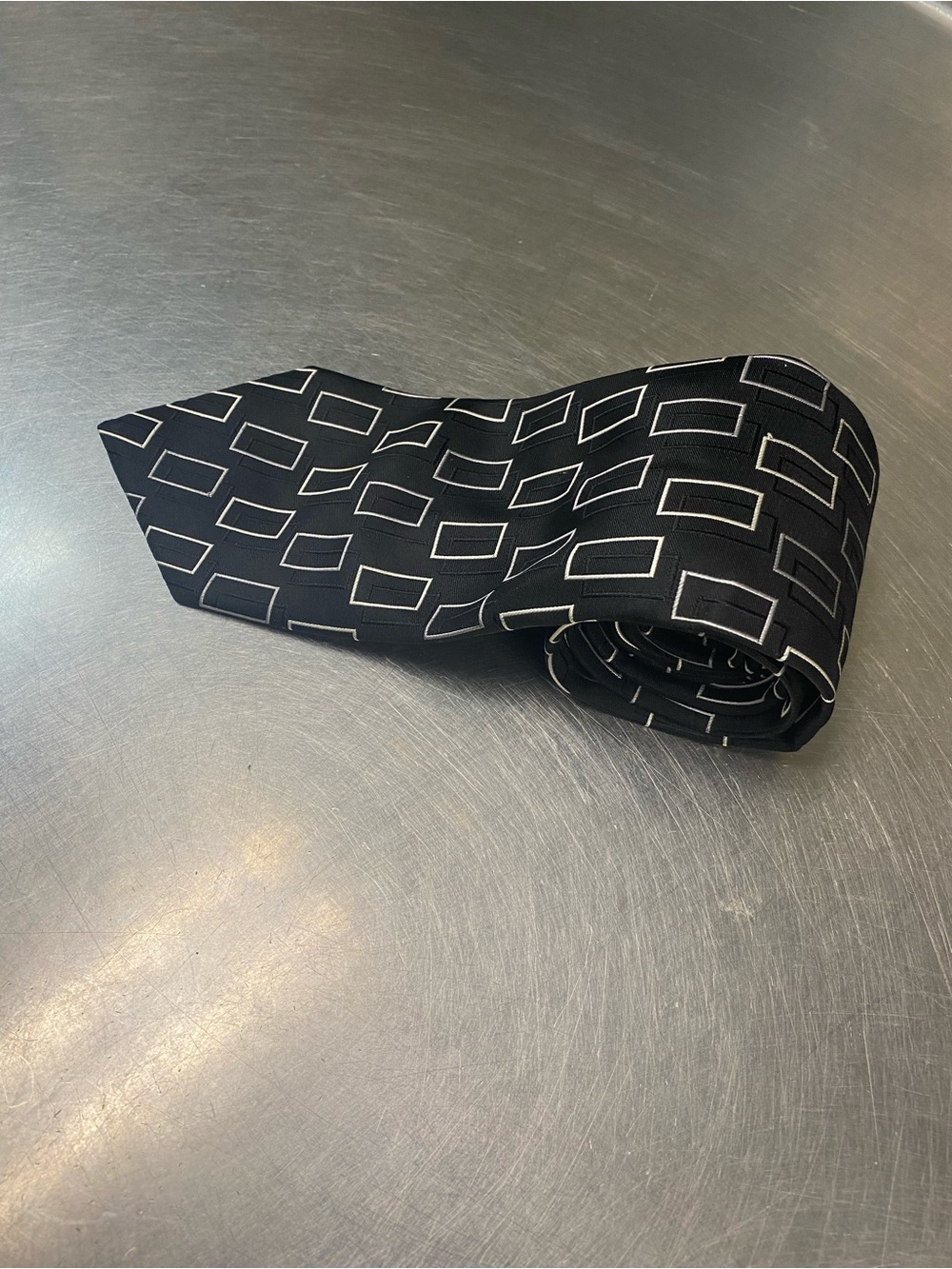 Stafford Black Tie with White Rectangular Pattern